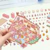 Cartoon Landscape Pink Panda Square Sticker Miniature World 3D Hut Unzip DIY Scene Manual