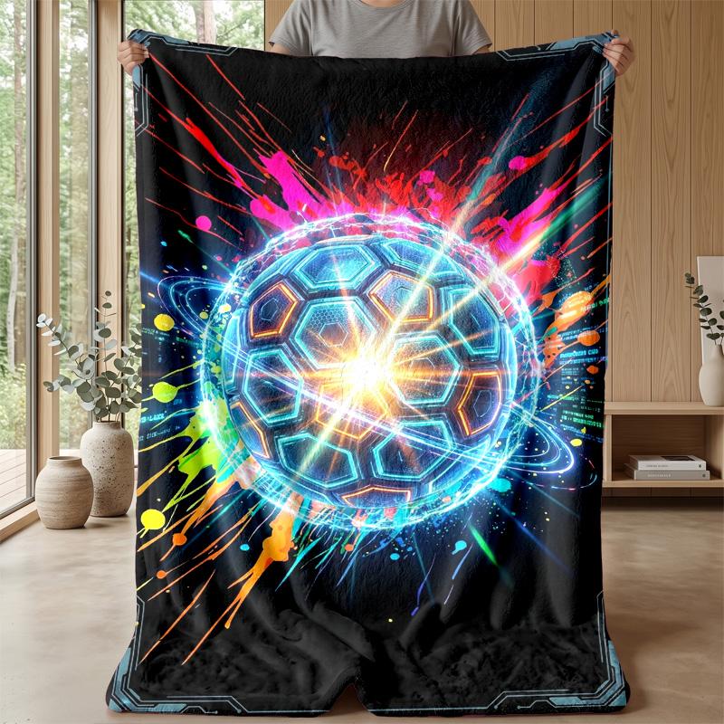 Futuristic Soccer Ball Art 4 Theme Blanket Lightweight Warm Flannel Blanket Decorative Throw Blanket for Home Decoration