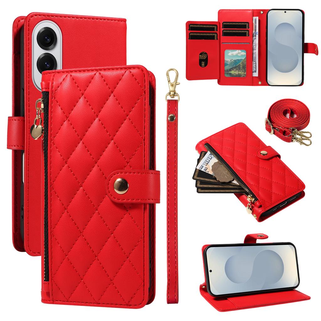For Samsung Galaxy S25 Edge Wallet Case with Straps,Rhombus Leather Stand Phone Cover