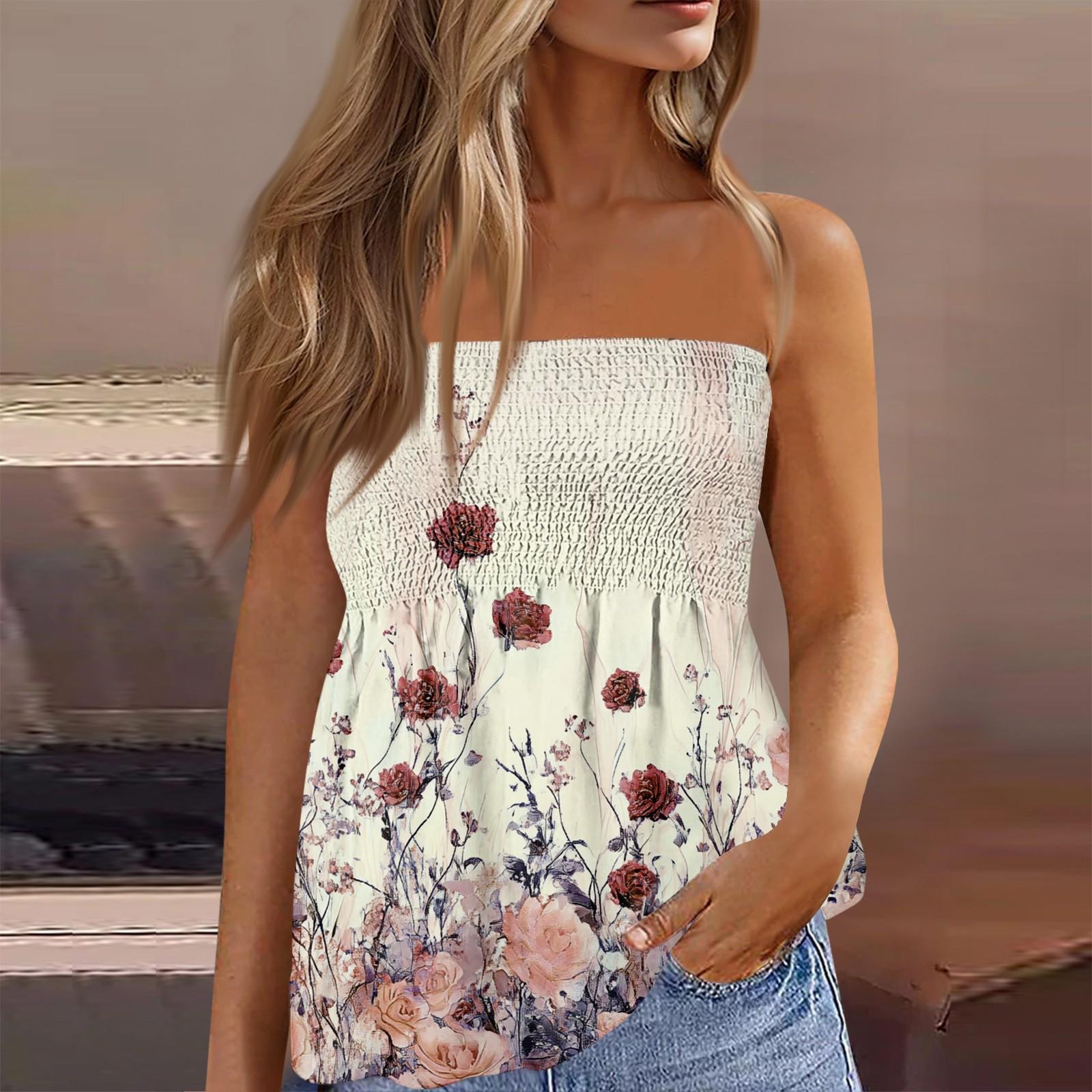 

Топы-трубы для женщин, милая сексуальная футболка без рукавов с открытыми плечами и принтом XXL бежевый