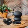 CAST IRON TEA INFUSER BLACK 900ml TEAPOT WITH WARMER AND CUPS GIFT