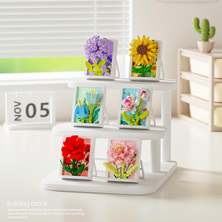 Creative Building Blocks Po Frame Plastic Flowers Micro Bricks Assembly Kids Toys Thanksgiving Day Gifts Home Decor