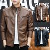 Men's Leather Jacket Autumn New Suit Collar Leather Jacket Men's Casual Medium and Green Versatile Trend Slim Jacket Gown