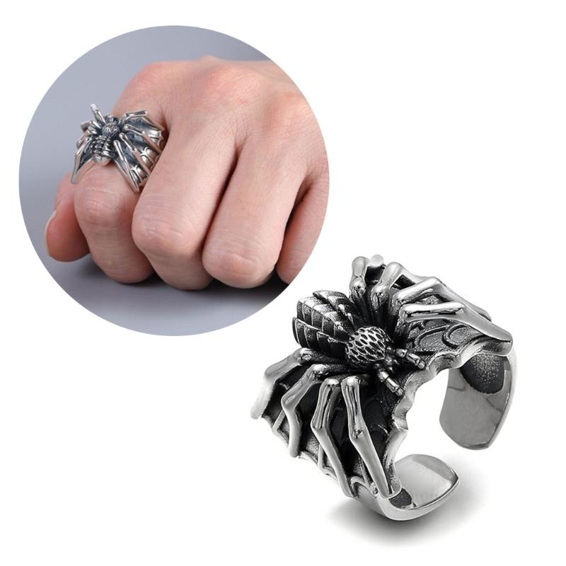Gothic Spiders Open Rings Punk Style Statement Rings Adjustable Finger Rings Party Jewelry Halloween Accessory for Men