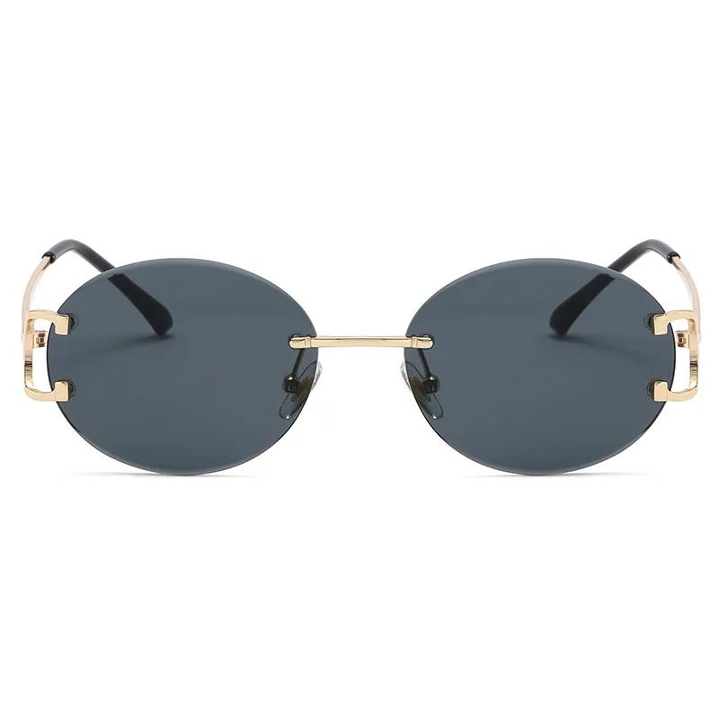 Trendy Pink Rimless Sunglasses For Women Summer UV400 Protection Oval Fashion Designer Shades Women Sun Glasses