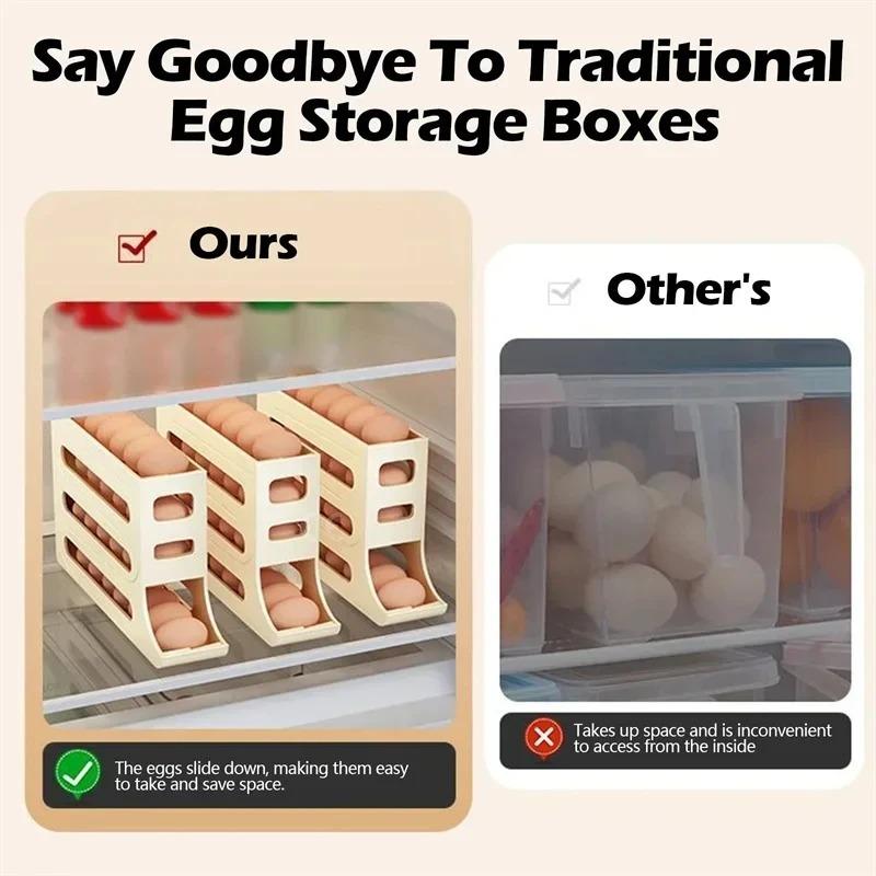 4 Tier Fridge Egg Rack Automatic Rolling Egg Holder Storage Box Container Kitchen Refrigerator Egg Dispenser Fridge Organizer