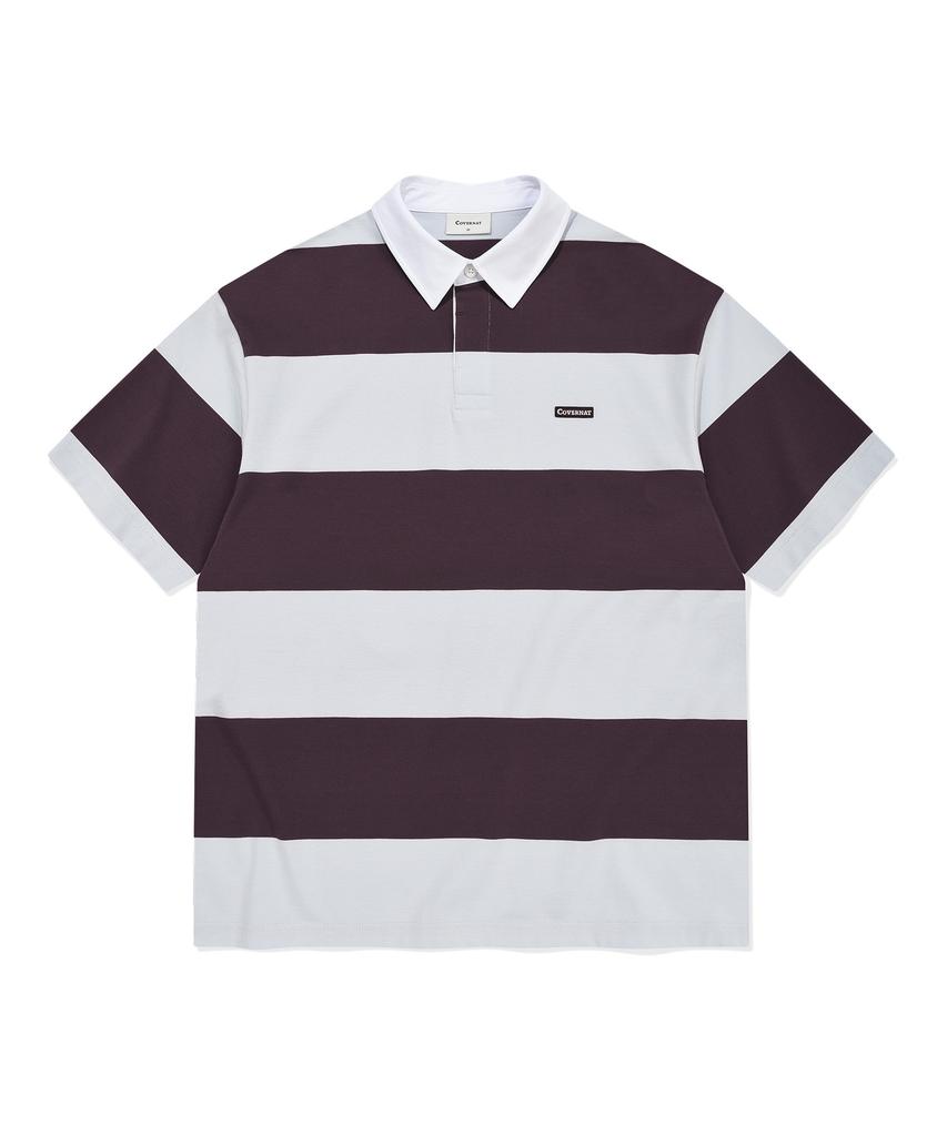 COVERNAT Striped Rugby Collared T-Shirt Purple