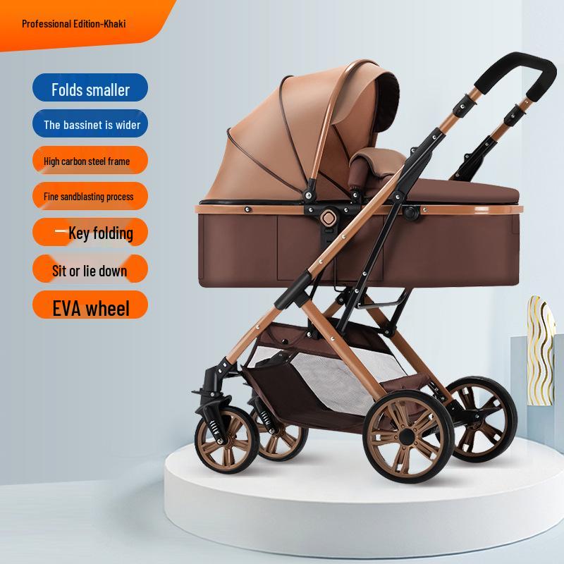 Two-Way High-View Lightweight Baby Stroller: Sit or Recline, One-Button Foldable.