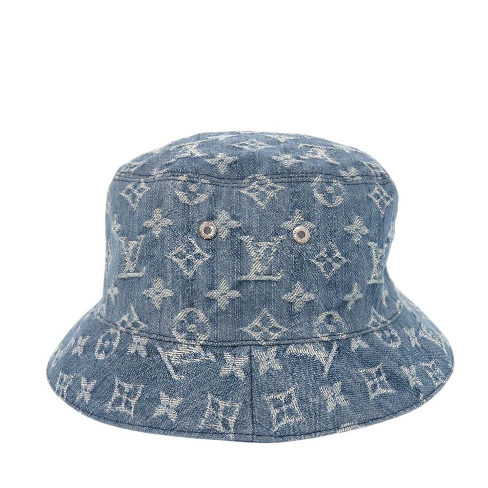 Used AUTHENTIC LOUIS VUITTON M78772 Bucket Hat Monogram Essentials Blue Cotton