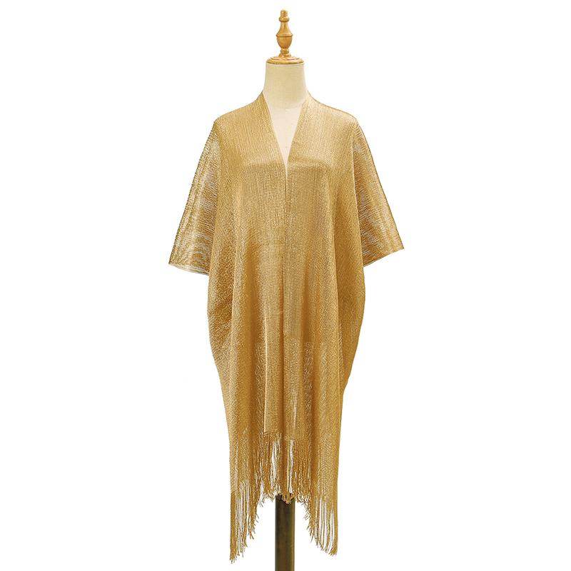 Tassel Gold Bikini Cover Up Sexy Beach Dress Tunics For Women Beachwear Summer Cover-Ups Kaftan Evening Party Knit Long Shawls