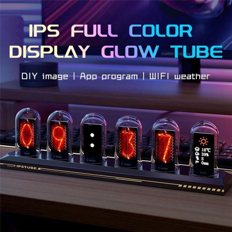 AEE4-LED Nixie Tube Clock IPS Color Screen Digital Clock DIY Analog Digital Tube Wifi Time Desktop Desktop Digital Clock