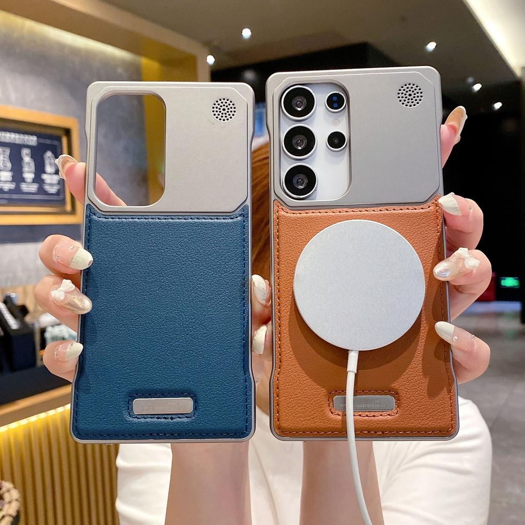 Suitable for Samsung S25 Ultra Mobile Phone Case Metal Frameless Magnetic Suction S24Plus Incense Leather S23 Anti-fall Cover
