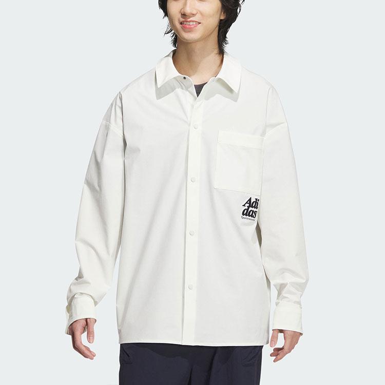 Adidas Small Logo Sports Casual Square Collar Long Sleeve Shirt Men Tops Han-Jade-White JP2596