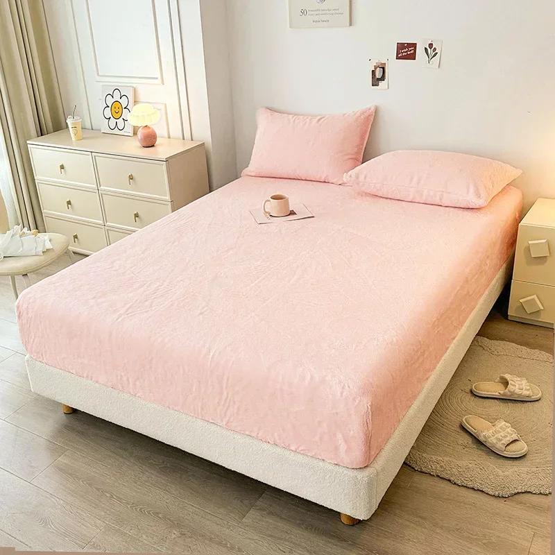 

150x200cm Thickened Imitate Rabbit Hair Fit Sheet Solid Color Bed Cover with Elastic Band Bed Sheet High Quality Mattress Cover 90x200x30 cm