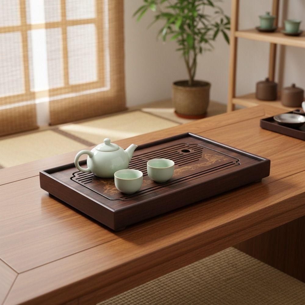 Bamboo Chinese Kungfu Tea Tray Engrave Pattern Tea Serving Tray Simple Tea Drainage Board  Office