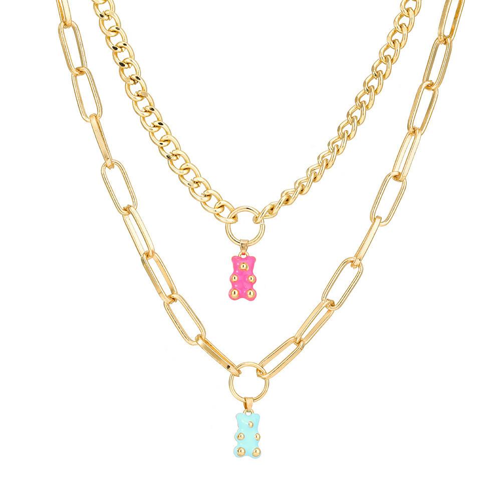 Adorable Creative Trendy Animal Bear Pendant Necklace With Elegant Layered Design
