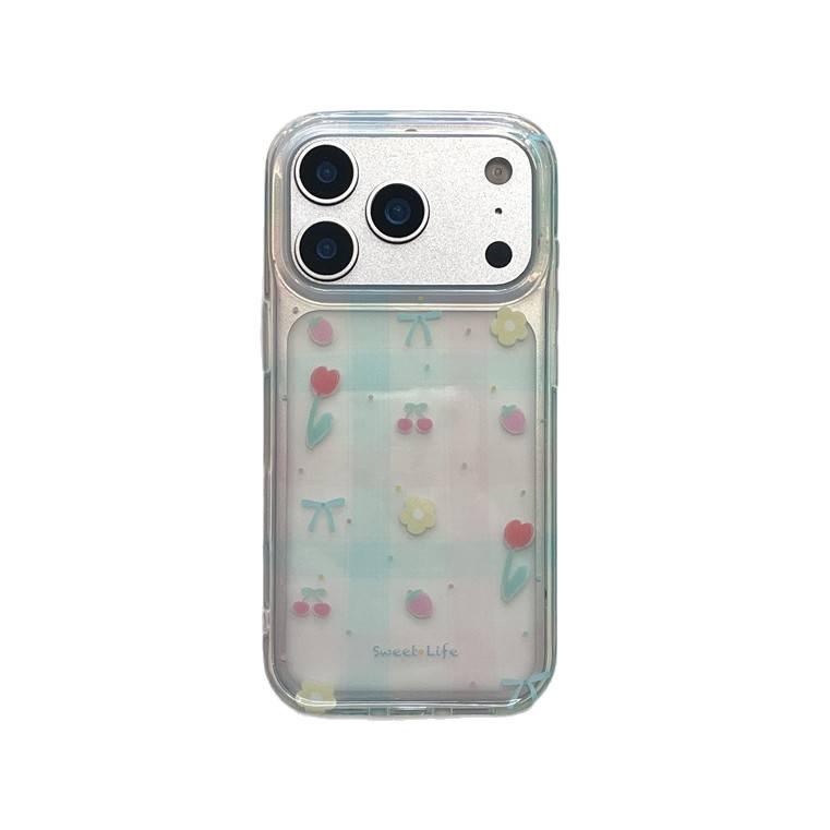 Green Pink Plaid Tulip Strawberry Semi-Transparent Phone Case for iPhone 17/16 Pro Max/15/14