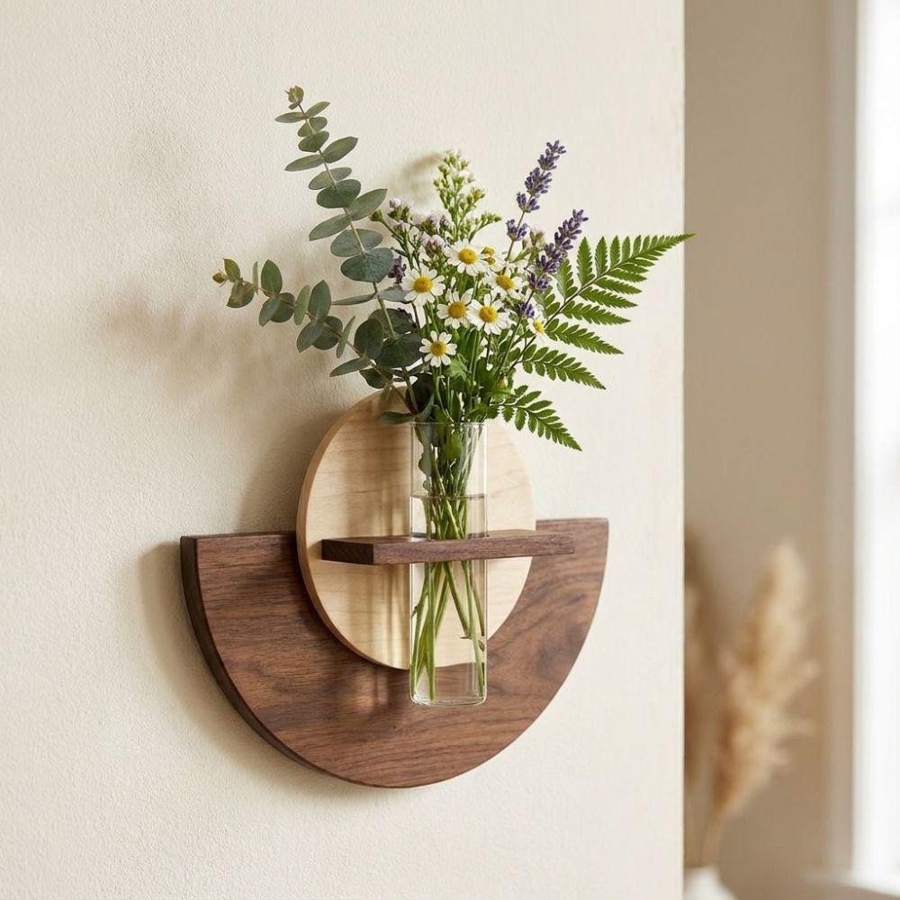 Space Saving Wood Wall Mount Flower Shelf Hydroponic Display Flower Stand Restaurant Decoration