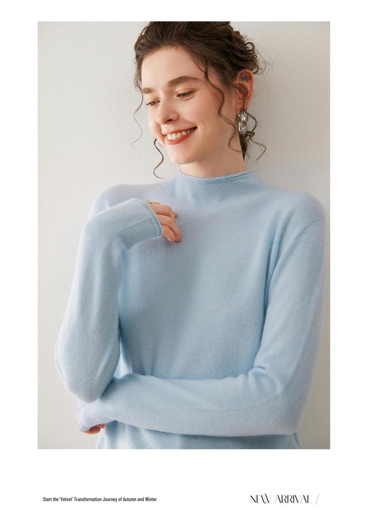 Women's Cashmere Half-High Neck Pullover Sweater - Solid Color, Loose Fit, Autumn/Winter Casual Knit Top