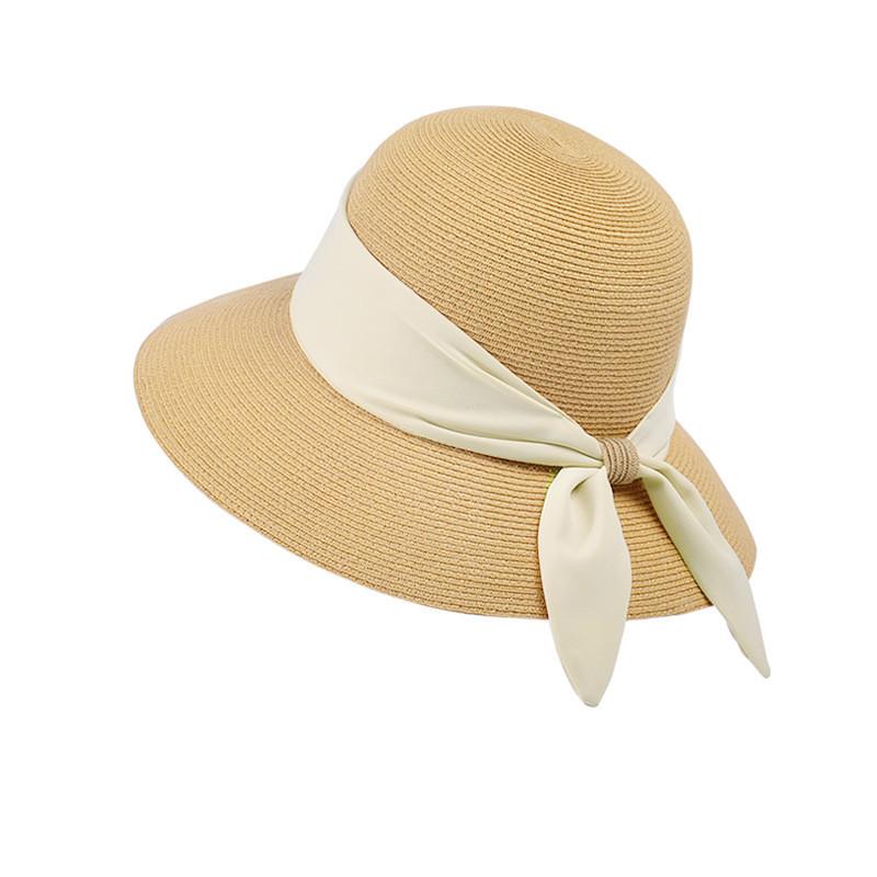 Paper Straw Wide Brim Sun Hat With French Silk Ribbon For Beach And Casual Summer Wear