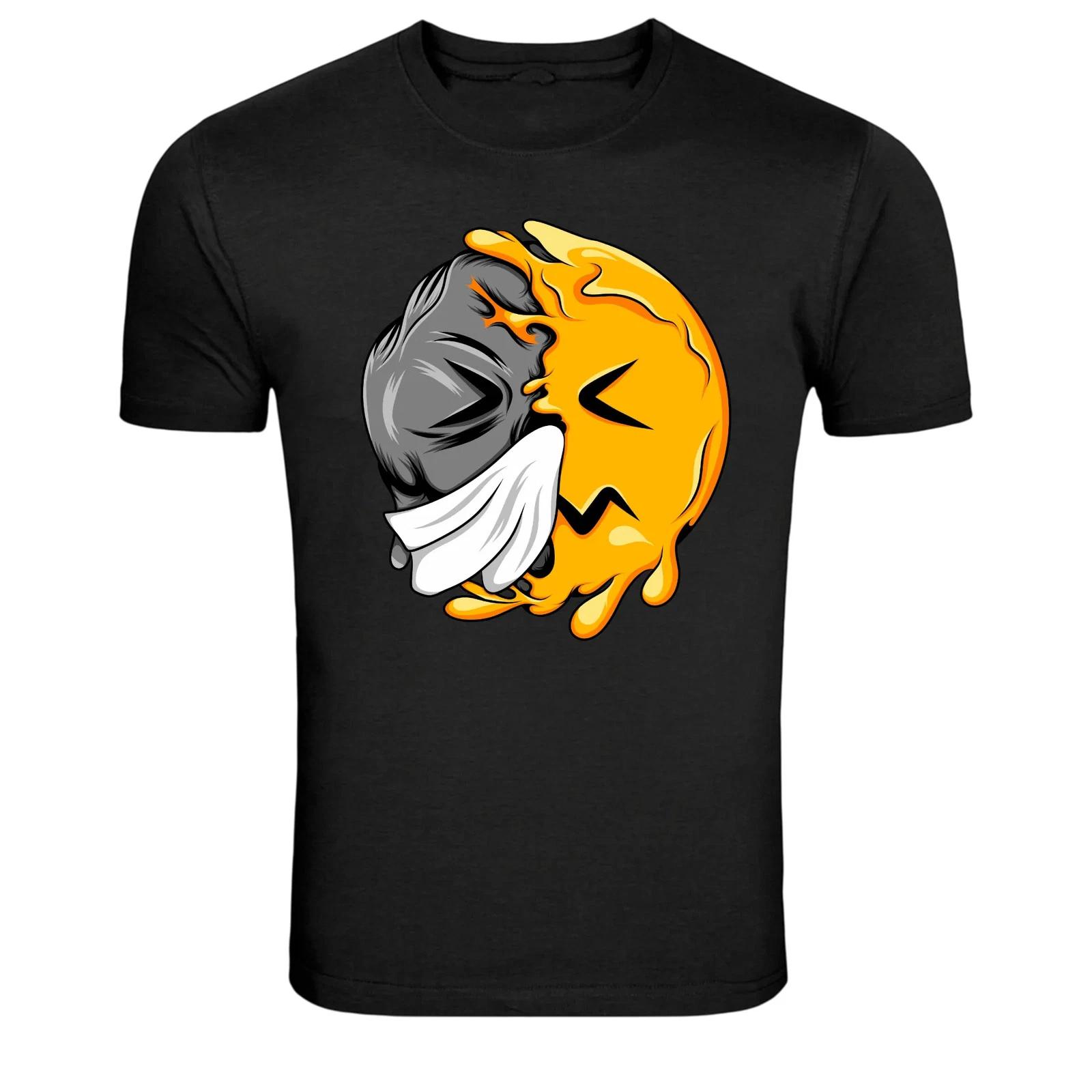 Half Skull Sneezing Emoji Funny Sick Humor Graphic T-Shirt S