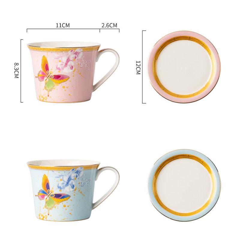 430ml Ceramic Butterfly Coffee Cup with Lid Exquisite Afternoon Tea Floral Tea Coffee Cup Painted Butterfly Mug Home Milk Mug