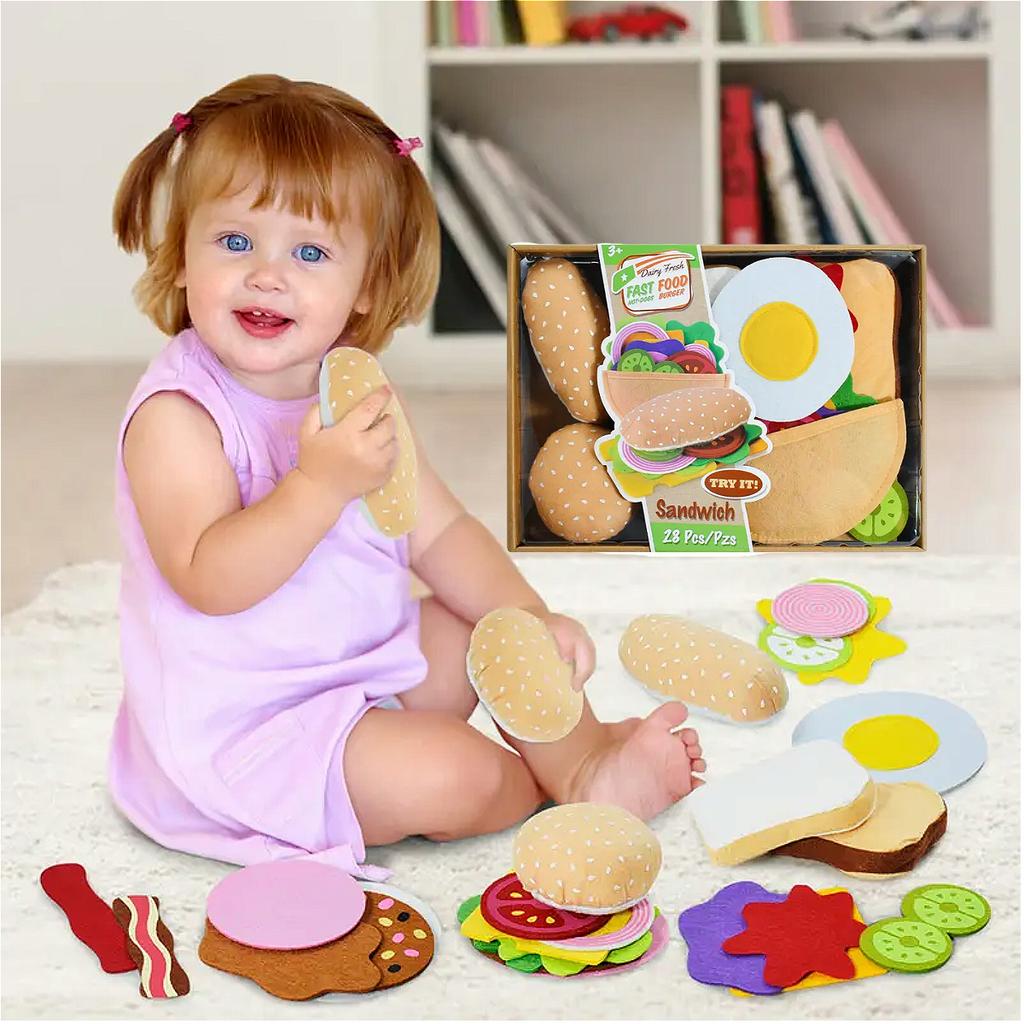 Geschenk Filz Essen Hamburger Sandwich Spiel Essen Set (28 Stück) Weihnachten Halloween Weihnachten, Halloween, Thanksgiving Geschenk
