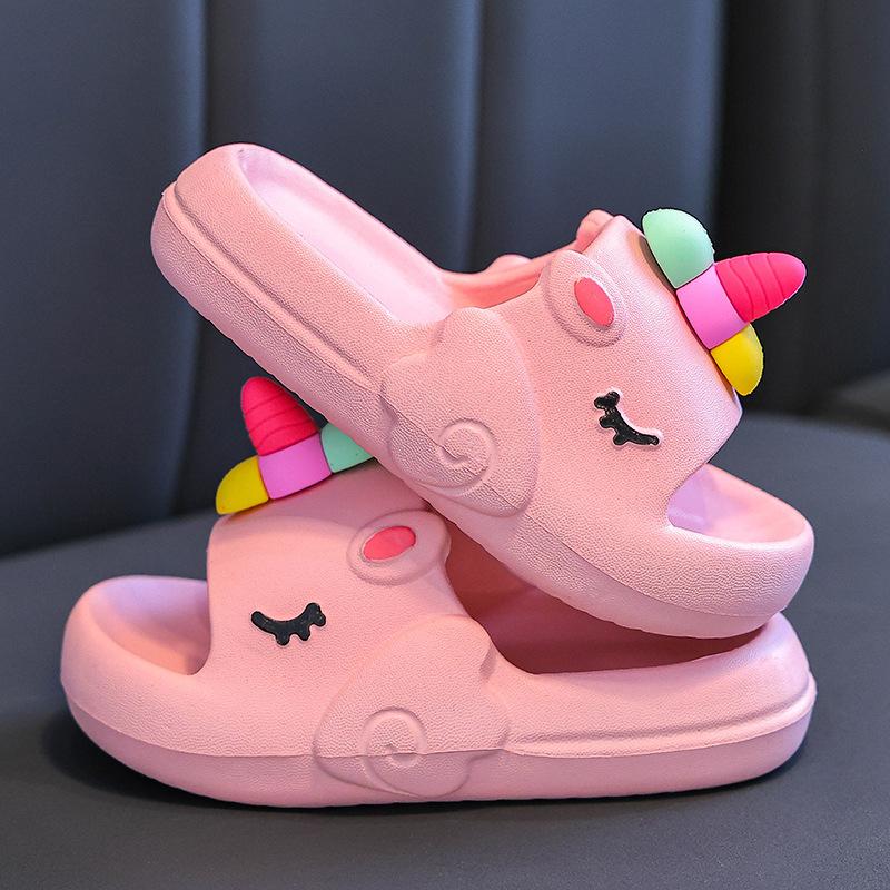 

Soft-soled children s slippers for girls, new summer indoor non-slip home bath sandals for girls and toddlers 24-25 розовый