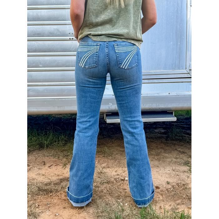 

2025 New Style Women s Slightly Flared Embroidered Washed Denim Pants Extra Large синий
