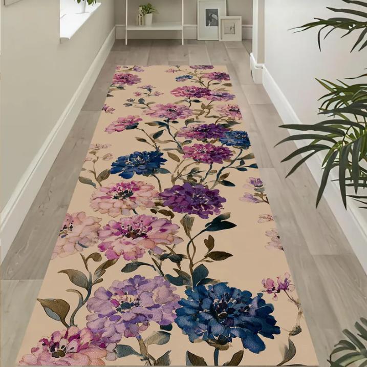 

Colorful Floral Runner Rug Modern Long Hallway Carpet with Retro Flower Pattern Washable Kitchen or Entryway Rugs Decoration 40X60CM