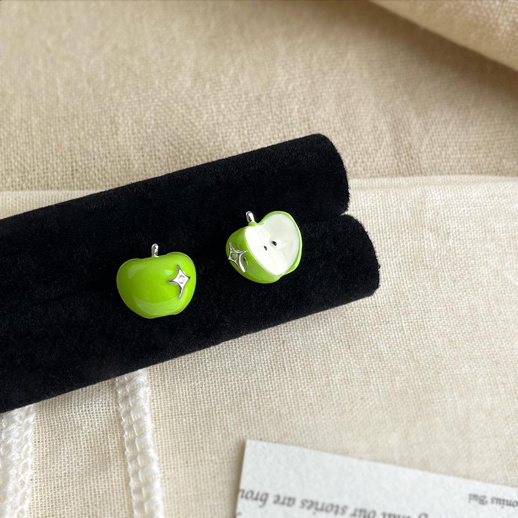 Artistic Green Apple Enamel Drip Stud Earrings - Korean Fashion Style
