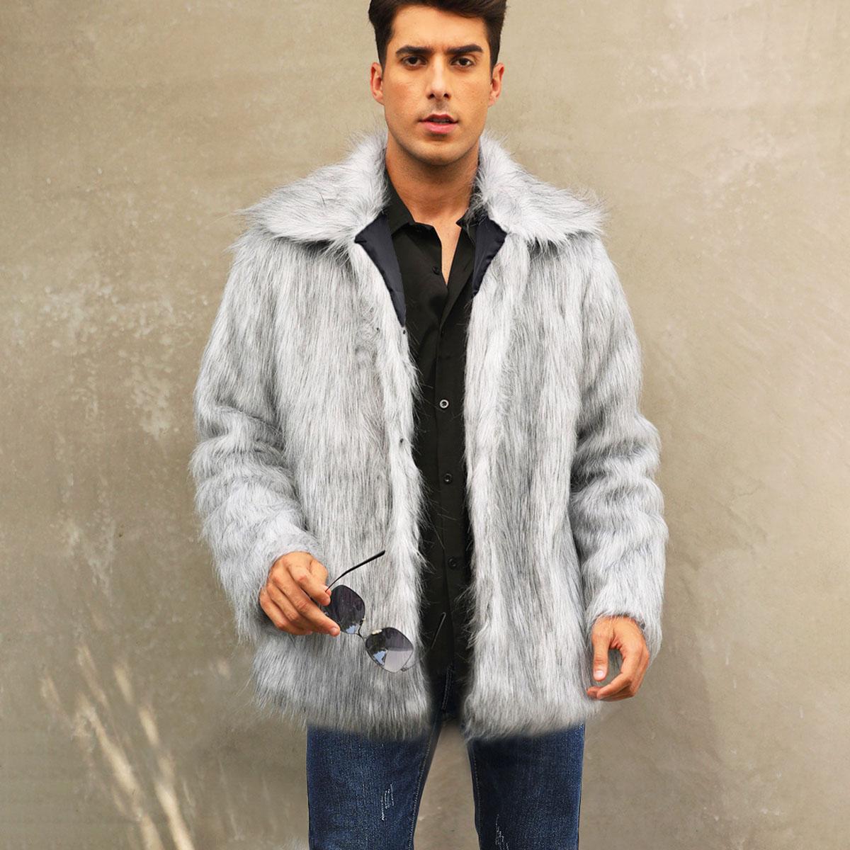

Мужская куртка из искусственного меха лисы, зимнее пальто, толстая пушистая, с длинным рукавом, с отворотом, теплая, мохнатая верхняя одежда, меховая куртка, куртки мужские XXXL