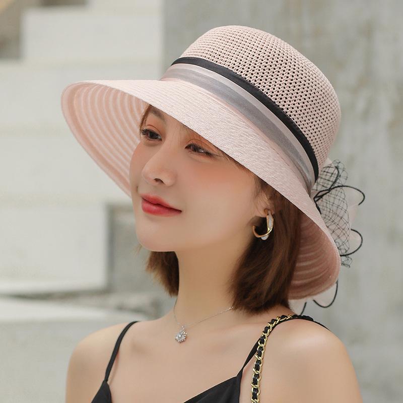 Elegant Organza Flower Bucket Hat for Women - Fashionable Sun Protection, Breathable Polyester, Perfect for Spring & Summer