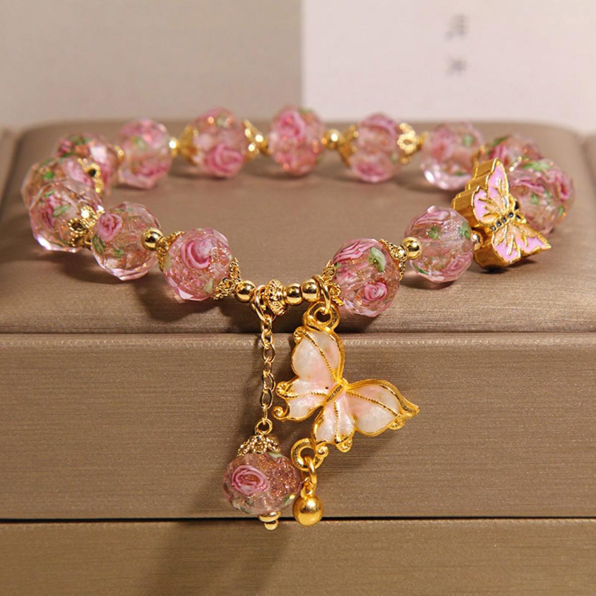 

Turquoise & Rose Marble Butterfly Bracelet – Perfect for Parties & Thoughtful Gift, Durable All-Season Jewelry for Women рожевий
