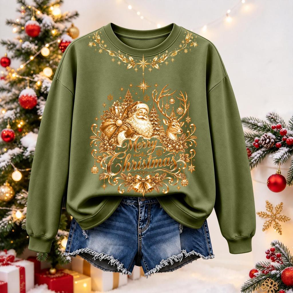 Women's Christmas Print Long Sleeve Top Casual Winter Comfortable Blouse for Holiday Wear