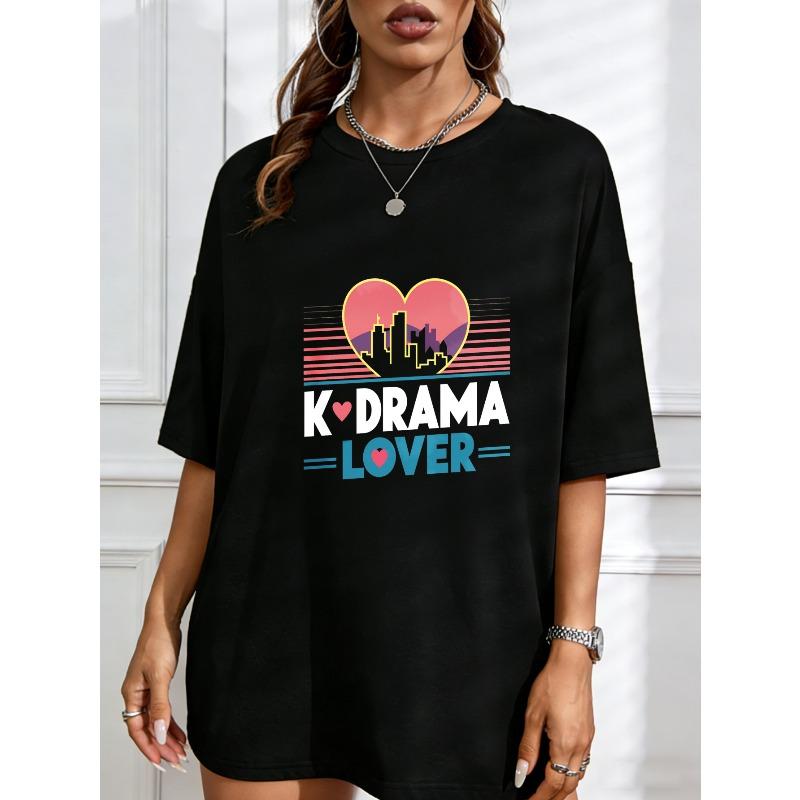 Черная Оверсайз Футболка с Принтом  Город Сердец  – Топ для Фаната K-DRAMA  K-DRAMA LOVER S