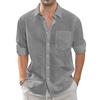 Summer Men's Collar Pocket Short Sleeved Cardigan Solid Color Shirt Top