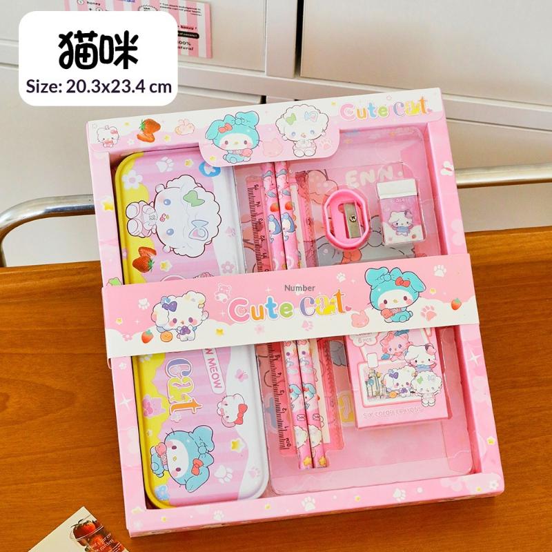 7Pcs/Set Cute Cartoon Capybara Pencil Ruler Crayon Eraser Stationery Sets Student Rewards Prizes Children'S Learning Supplies