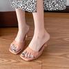 Fashion New Summer New Slippers Women  Trend Sexy Large  Square Toe Thin Heels Shoes Ladies Casual Slippers Heel Zapatos
