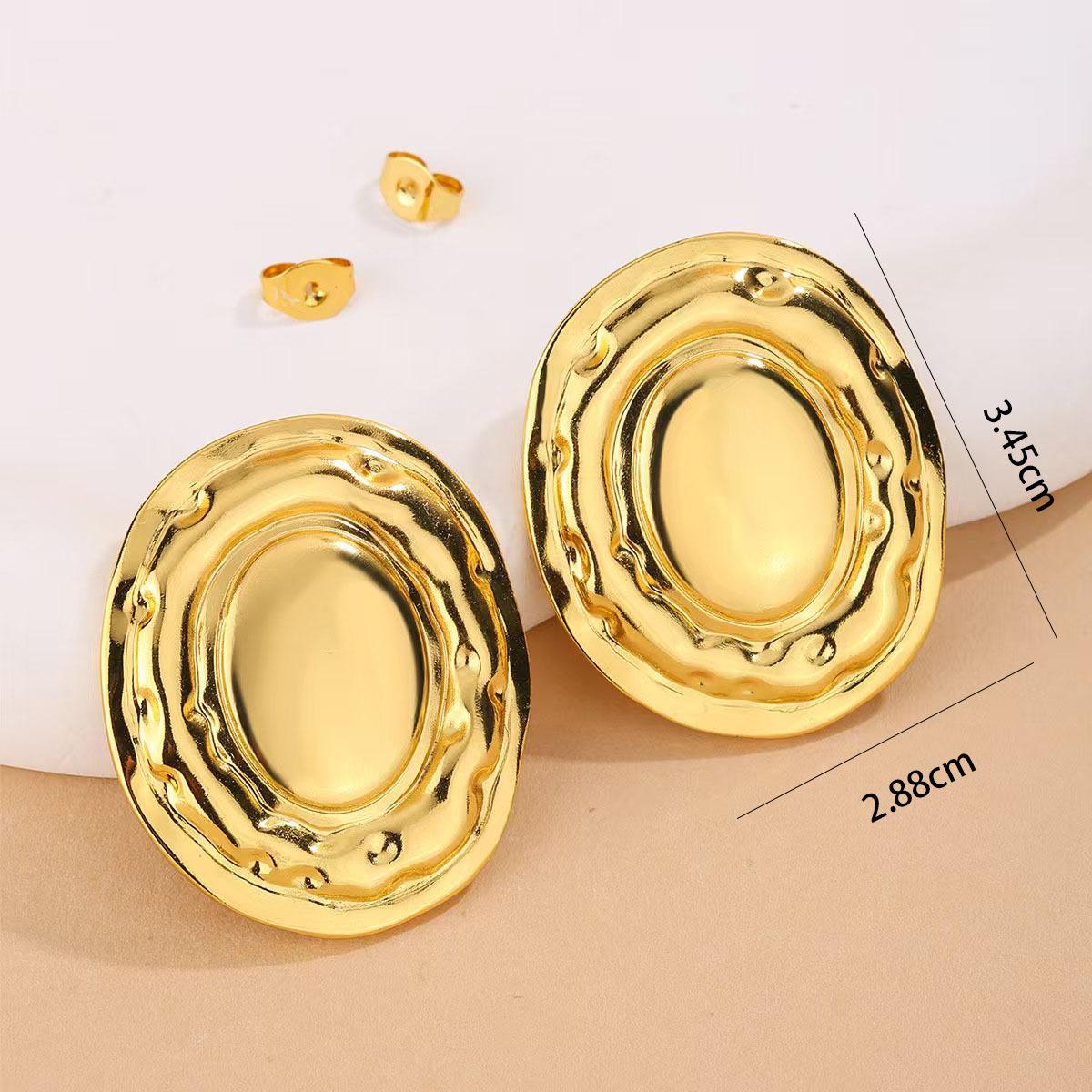 

European and American French retro stud earrings light luxury 11K gold-plated earrings stainless steel geometric folds premium earrings