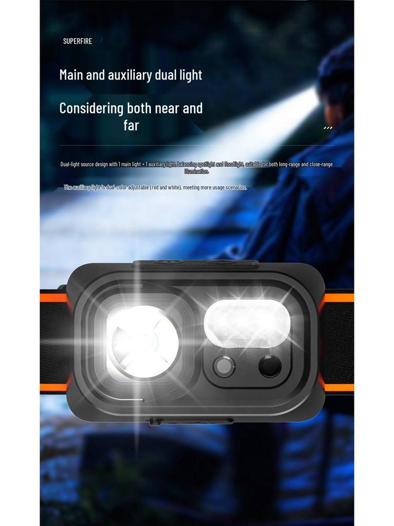 Shenhuo Long-Range LED Headlamp, USB Rechargeable, Smart Sensor, Nine-Speed Adjustable, Ideal for Night Fishing