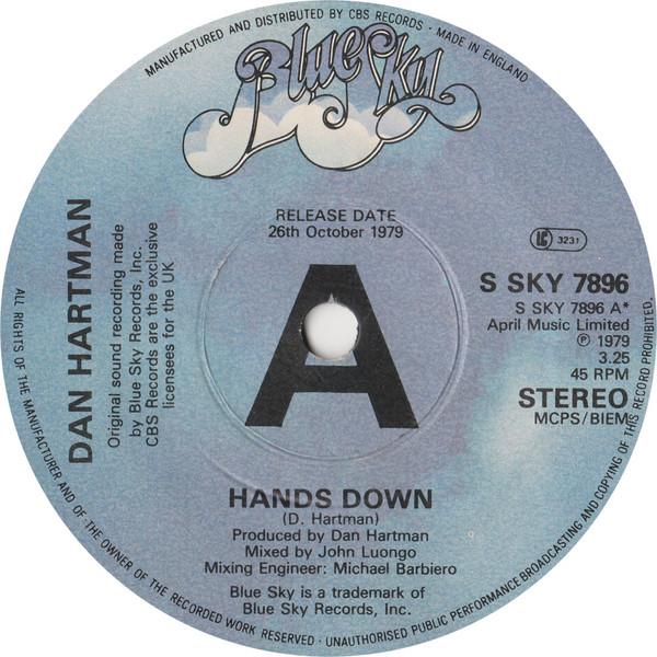 

7inch Record DAN HARTMAN - Hands Down SKY7896PROMO Blue Sky 1979 UK Soul/Funk Used
