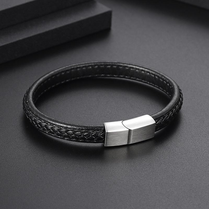New Personalized Titanium Steel Black Leather Bracelet