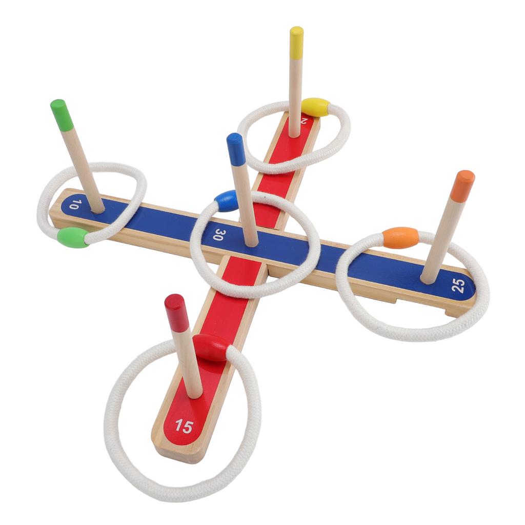 Conjunto de Jogo de Lançar Argolas para Crianças Madeira Desenvolve Lógica Treino Cerebral 5 Estacas Interior Exterior Criança Pequena