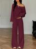 European & American Women's Solid Color Long Sleeve Top & Wide Leg Pants Two-Piece Casual Set - Spring Lazy Style