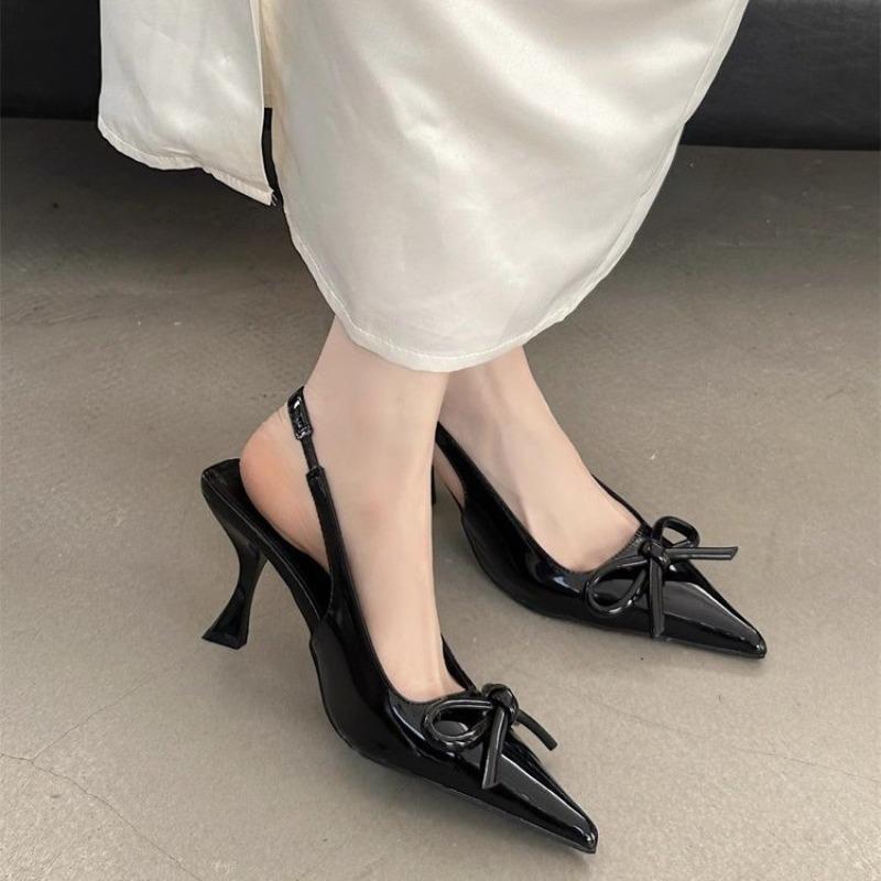 Fashion Sweet High Heels Spring Summer New Fashion Baotou Back Empty Bow Single Shoes Pointed Toe Stiletto Sandals Women