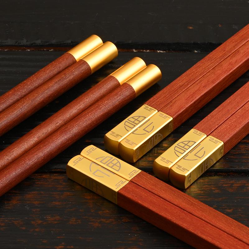 Red Sandalwood Engraved Chopsticks Gift Set (10 Pairs) - Chinese Style Business and Souvenir Box.