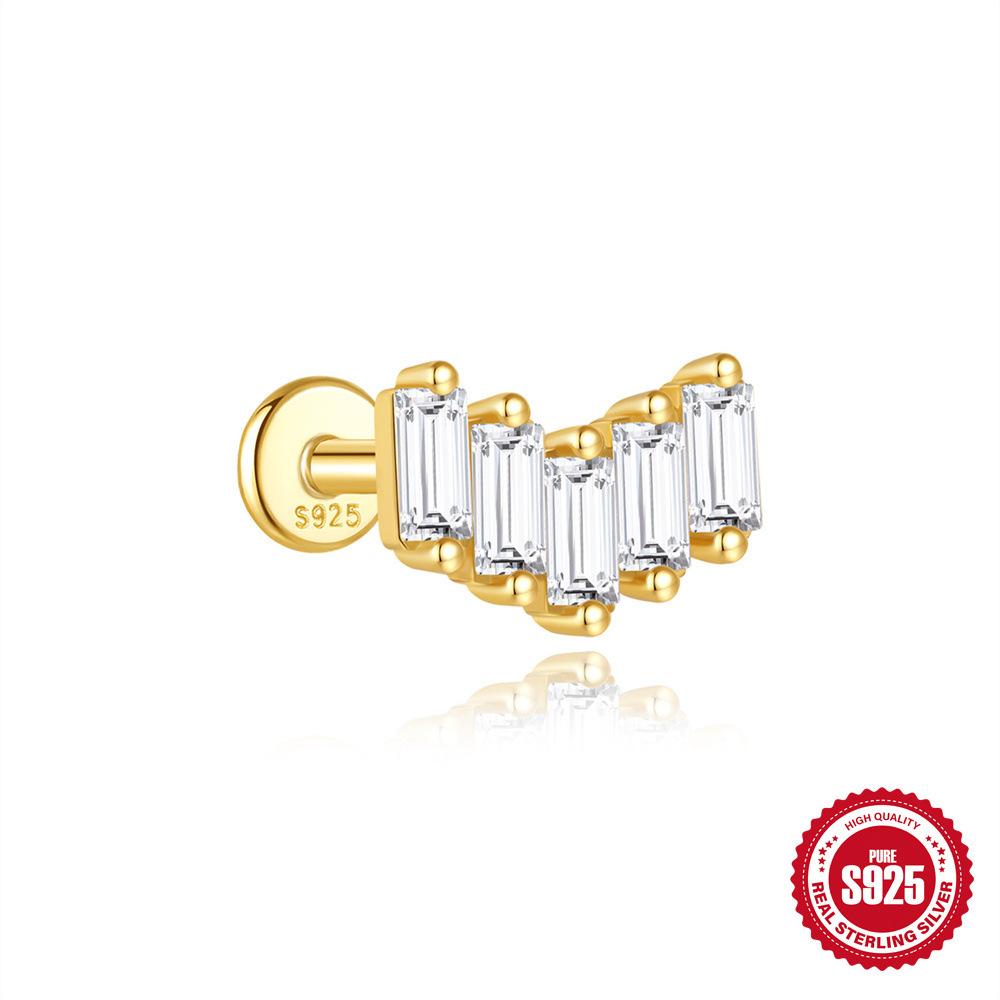 S925 Horse Eye Zircon Fringed Flat Head Cartilage Spiral Puncture Women'S Simple And Versatile Basic Stud Earrings And Ear Jewelry