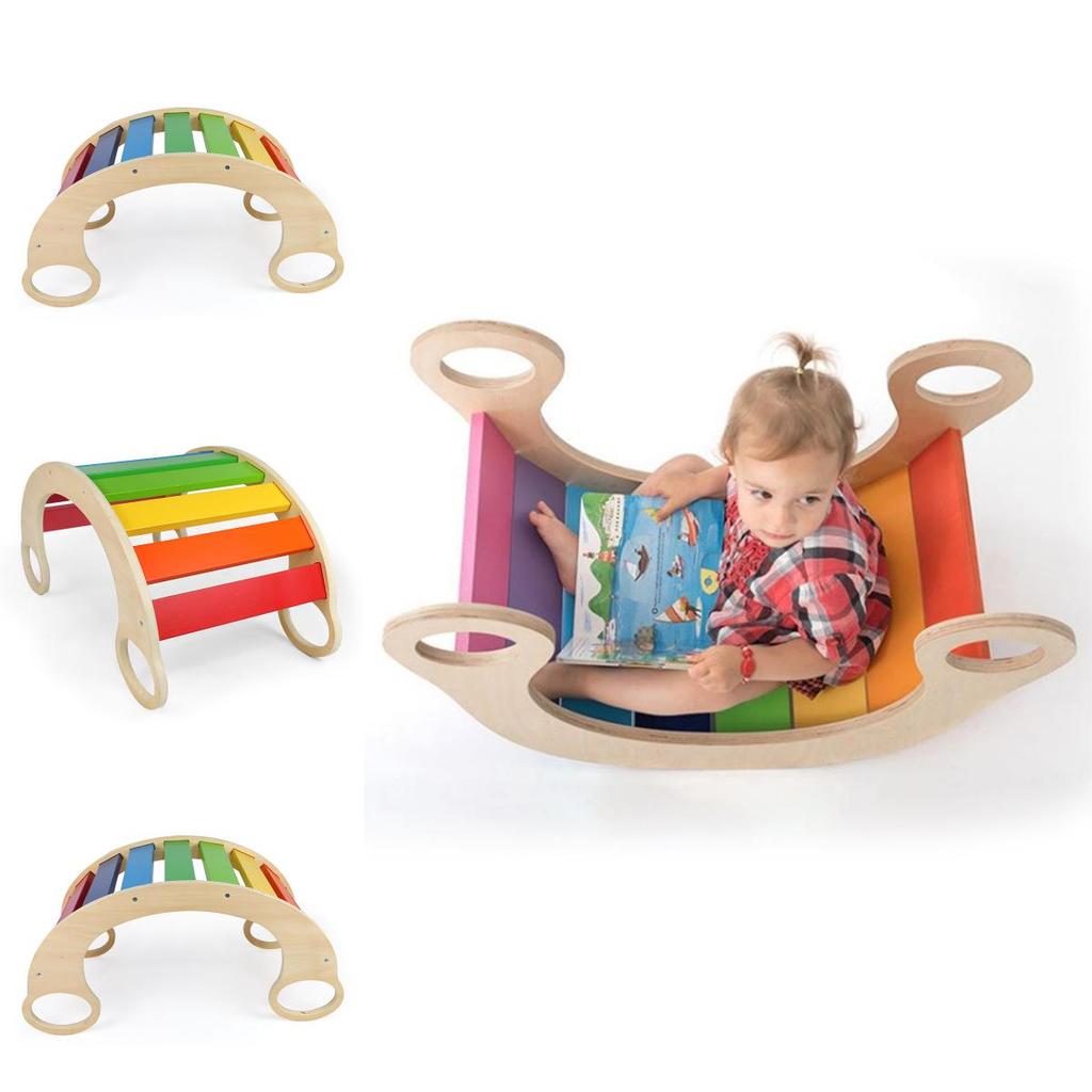 Wooden Balance Board For Kids Indoor Play With Rainbow Rocker For Sensory Development