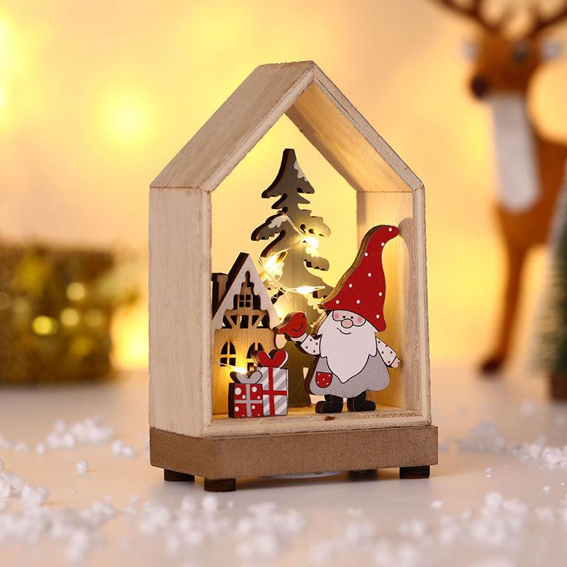 Christmas Decoration Items Luminous Cabin Forest Elderly Wooden Window Scene Tabletop Decoration